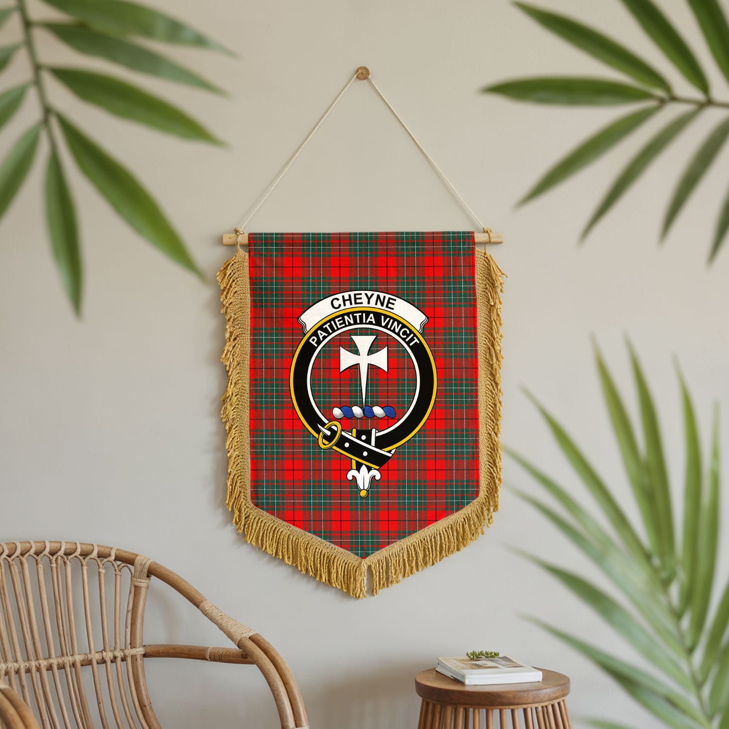 Cheyne Tartan Crest Wall Hanging Banner - Wood Pole