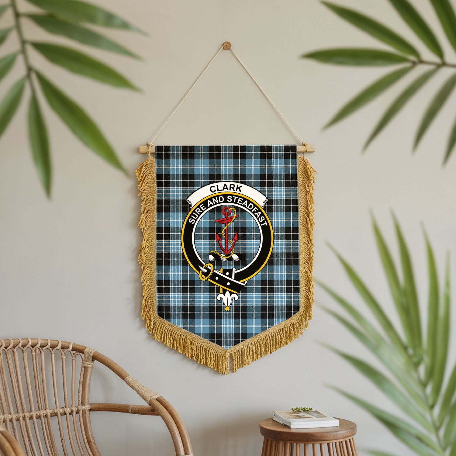 Clark Ancient Tartan Crest Wall Hanging Banner - Wood Pole