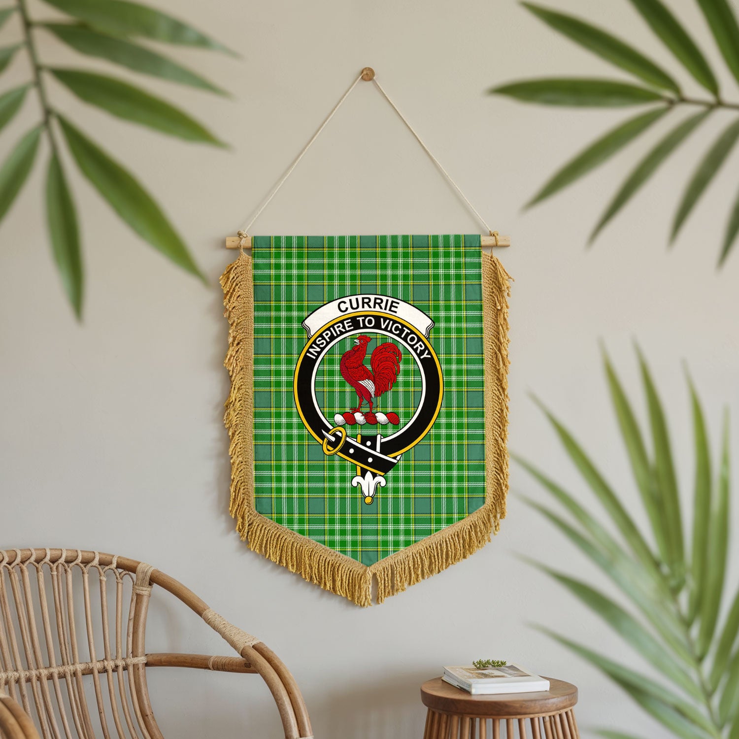 Currie Tartan Crest Wall Hanging Banner - Wood Pole