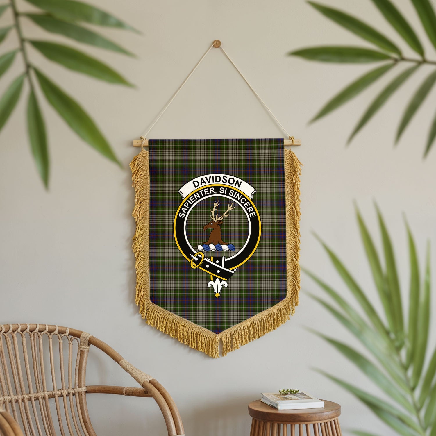 Davidson Tulloch Dress Tartan Crest Wall Hanging Banner - Wood Pole