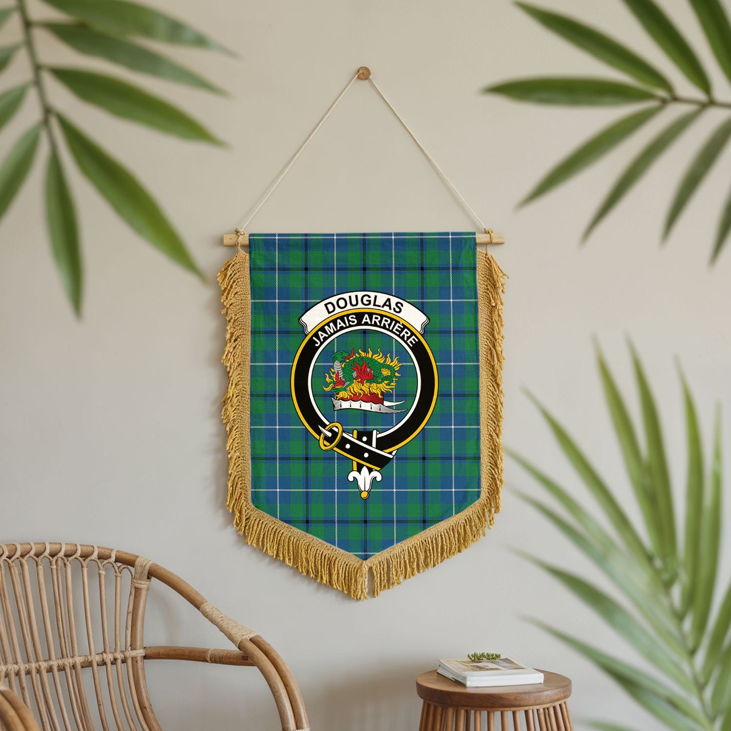 Douglas Ancient Tartan Crest Wall Hanging Banner - Wood Pole