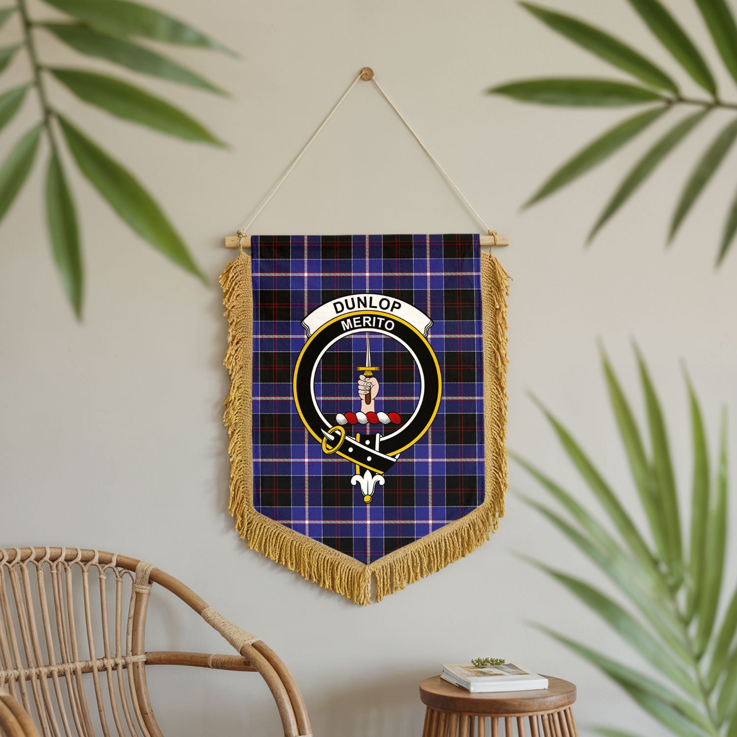 Dunlop Modern Tartan Crest Wall Hanging Banner - Wood Pole