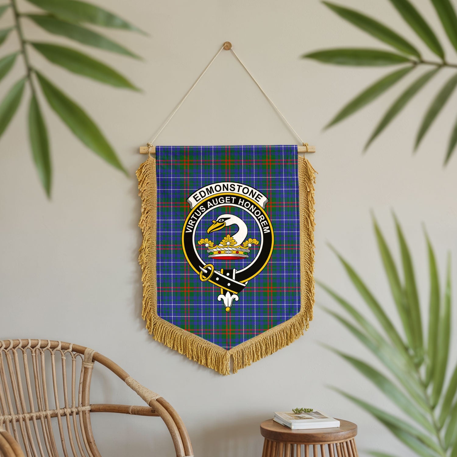 Edmonstone Tartan Crest Wall Hanging Banner - Wood Pole