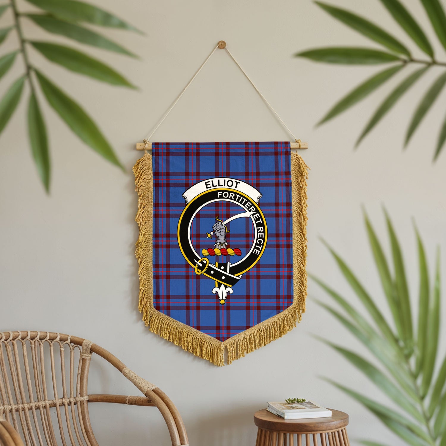 Elliot Modern Tartan Crest Wall Hanging Banner - Wood Pole