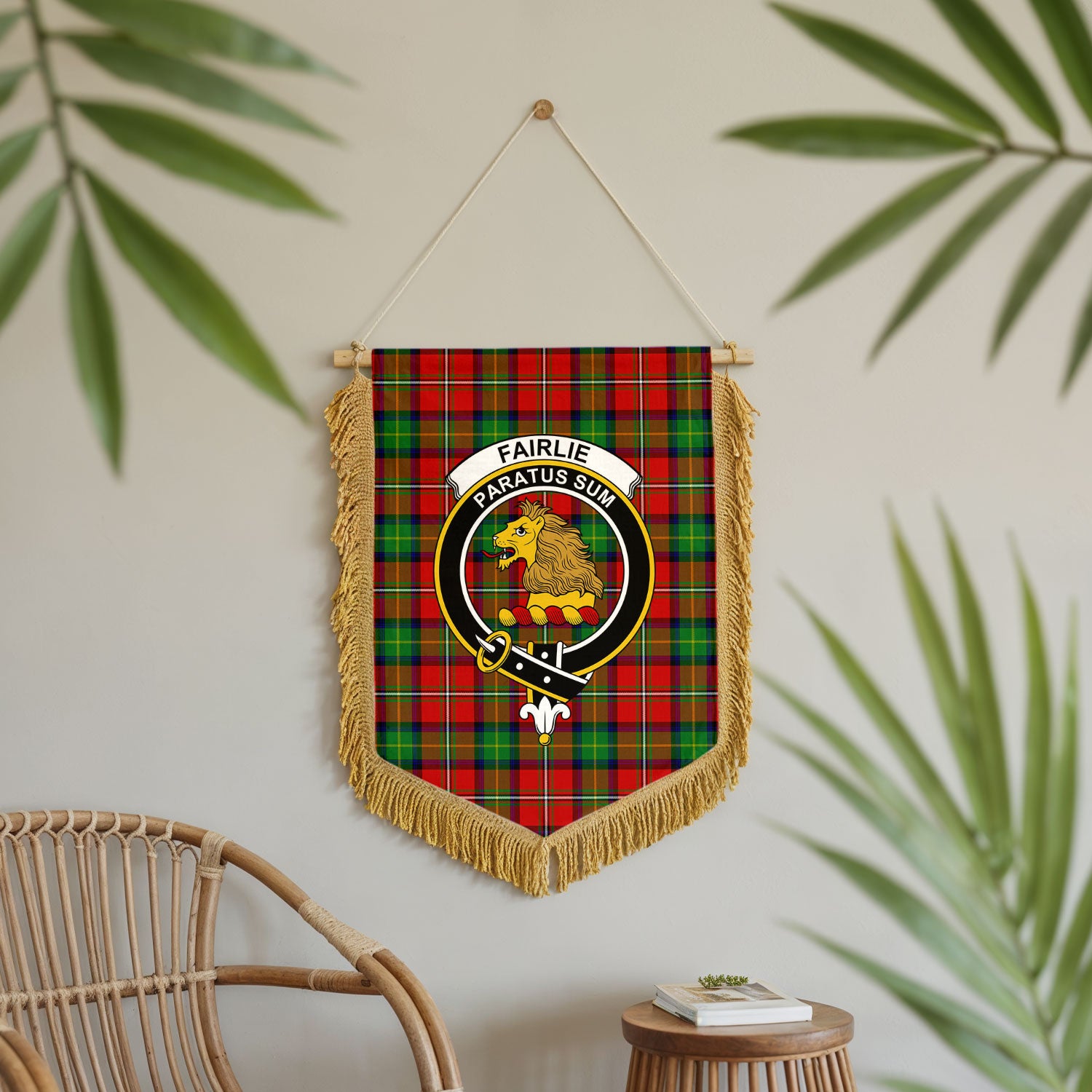 Fairlie Tartan Crest Wall Hanging Banner - Wood Pole