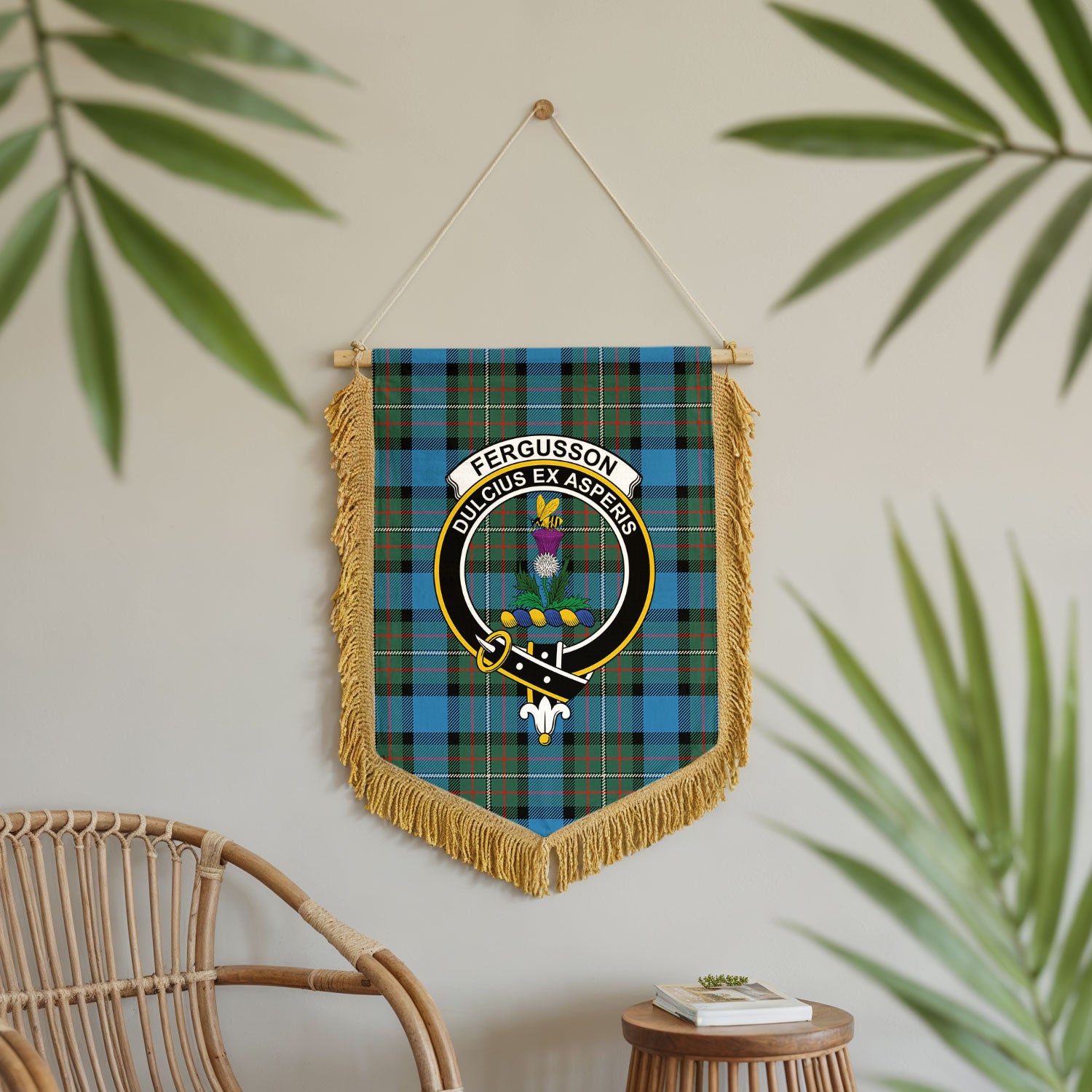 Fergusson Ancient Tartan Crest Wall Hanging Banner - Wood Pole