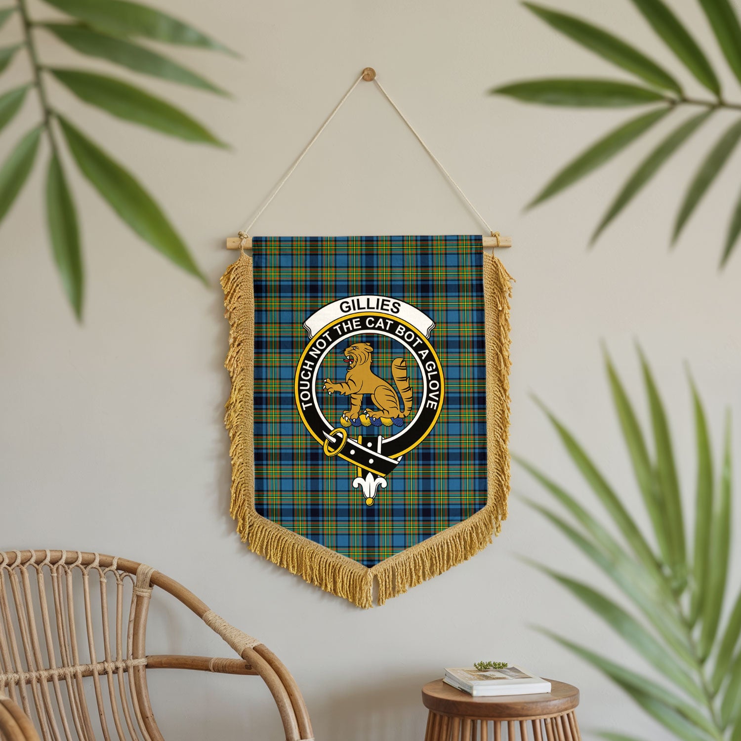 Gillies Ancient Tartan Crest Wall Hanging Banner - Wood Pole