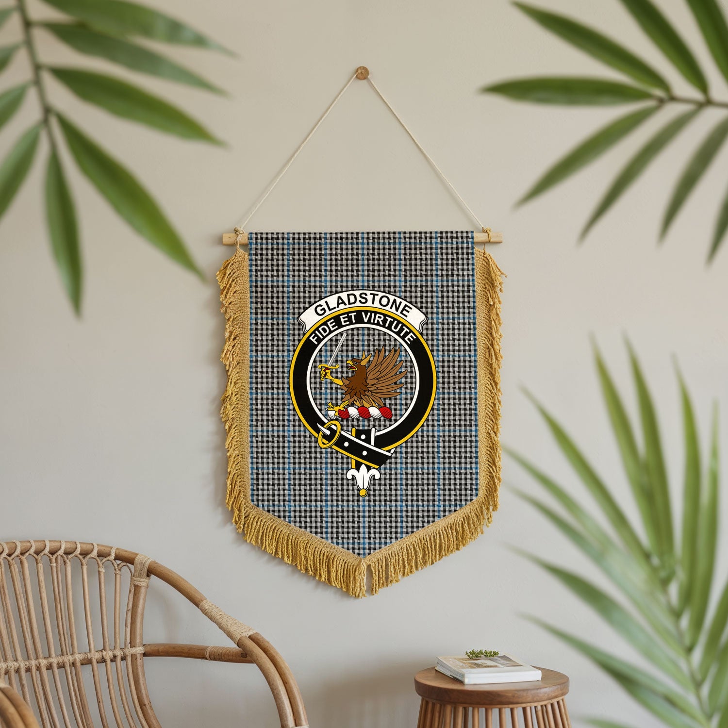 Gladstone Tartan Crest Wall Hanging Banner - Wood Pole