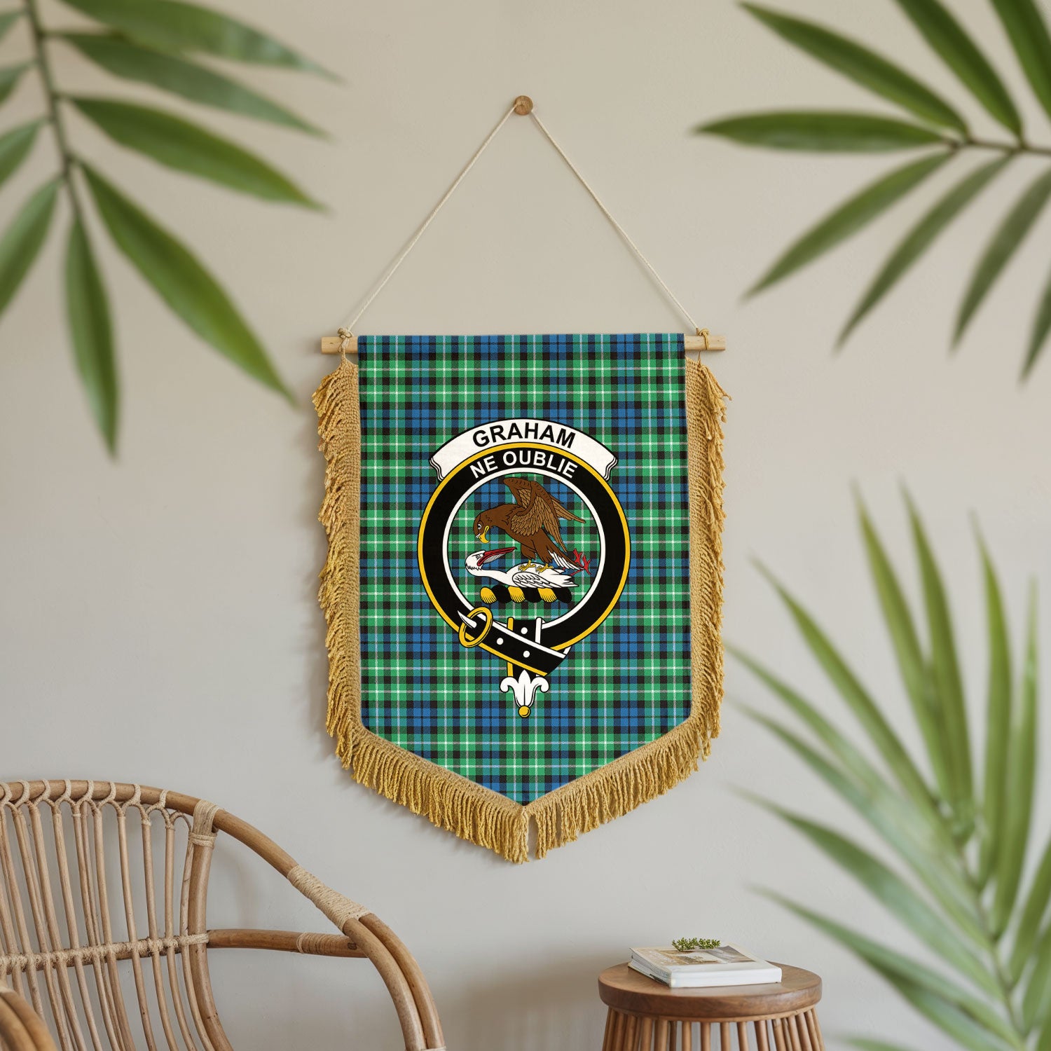 Graham of Montrose Ancient Tartan Crest Wall Hanging Banner - Wood Pole