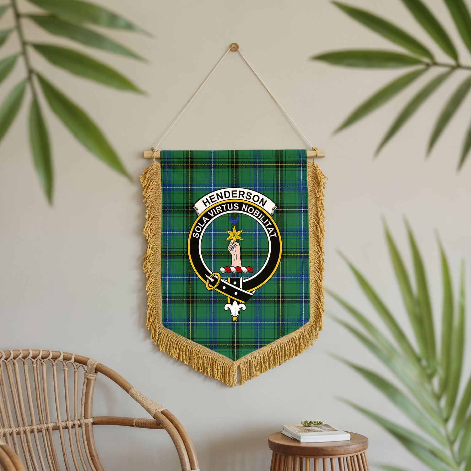 Henderson Ancient Tartan Crest Wall Hanging Banner - Wood Pole