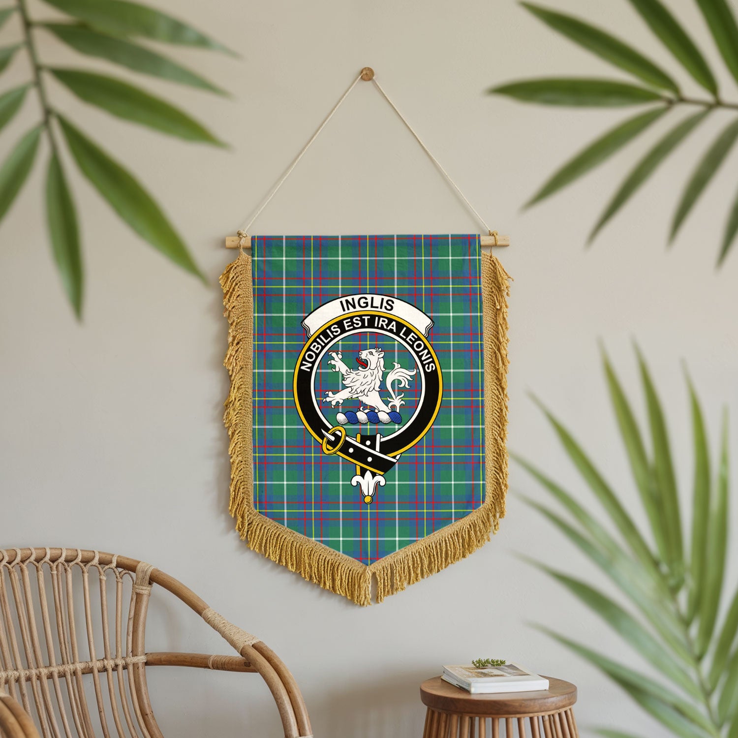 Inglis Ancient Tartan Crest Wall Hanging Banner - Wood Pole