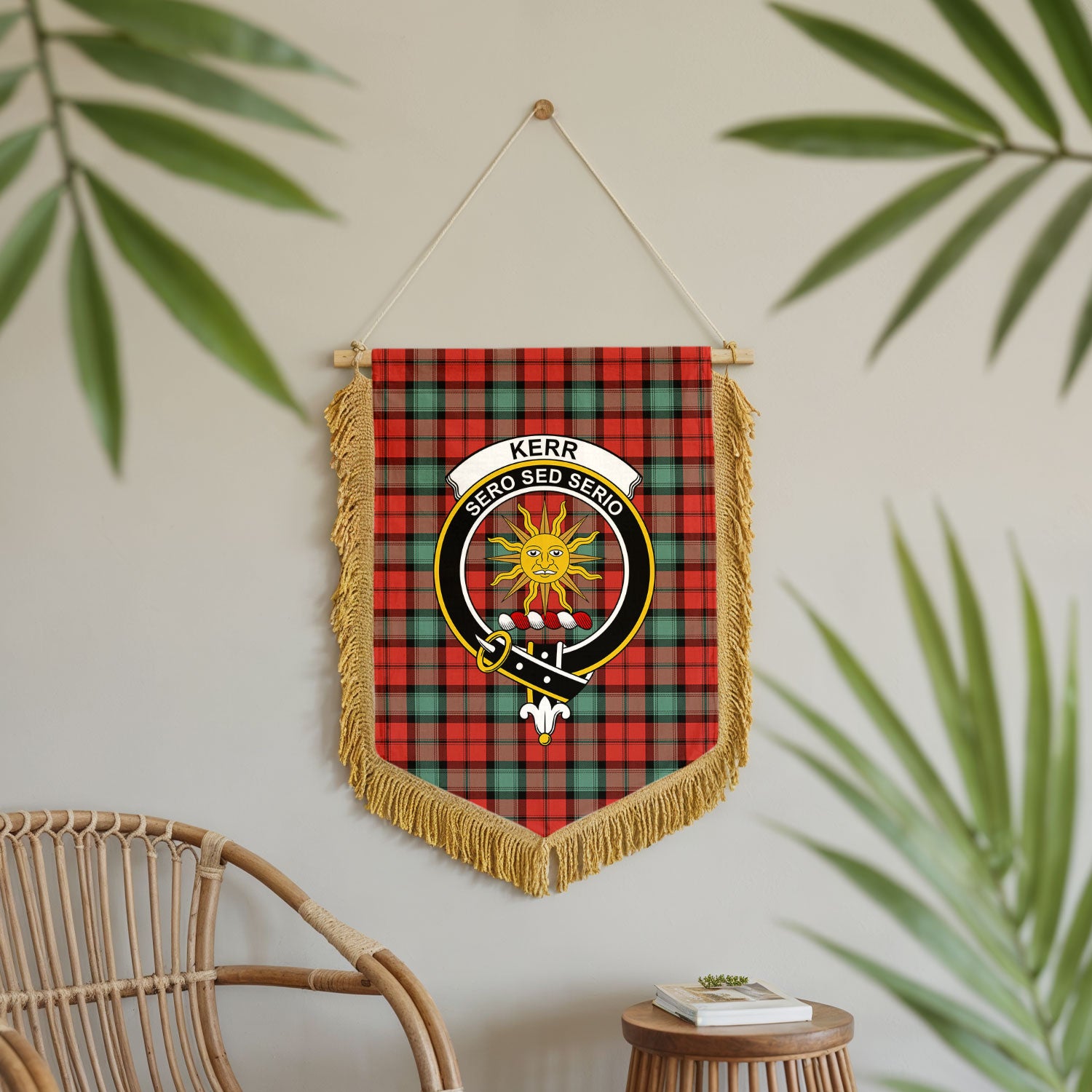Kerr Ancient Tartan Crest Wall Hanging Banner - Wood Pole