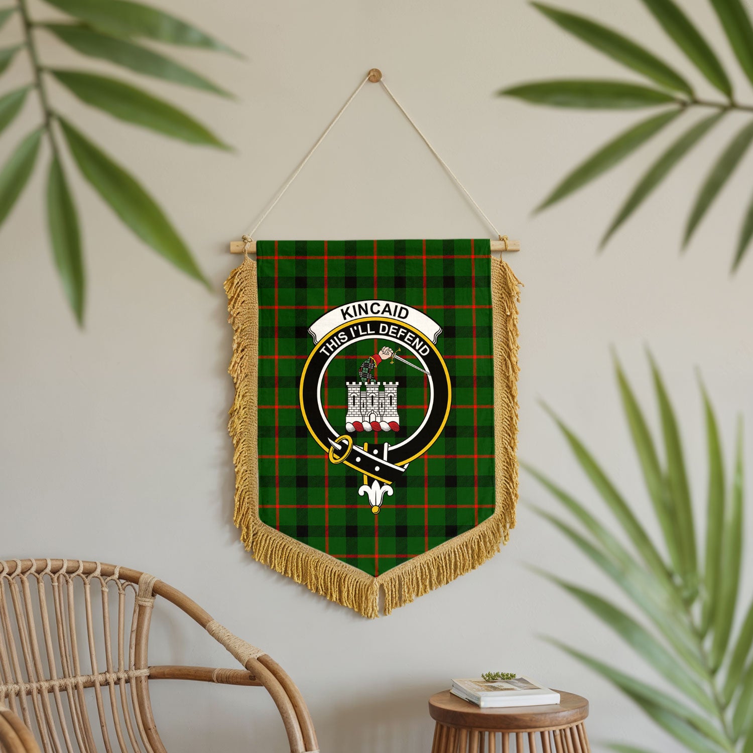 Kincaid Tartan Crest Wall Hanging Banner - Wood Pole