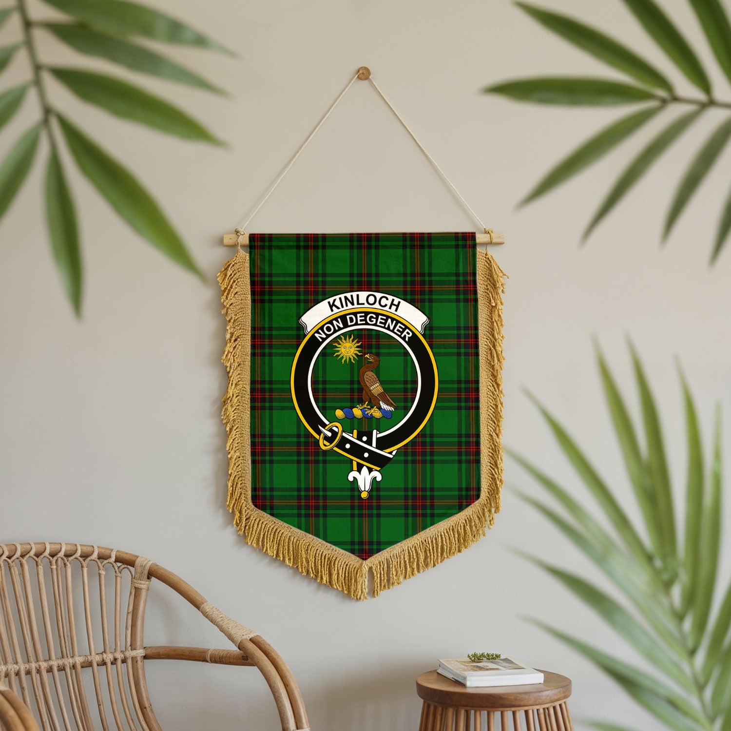 Kinloch Tartan Crest Wall Hanging Banner - Wood Pole