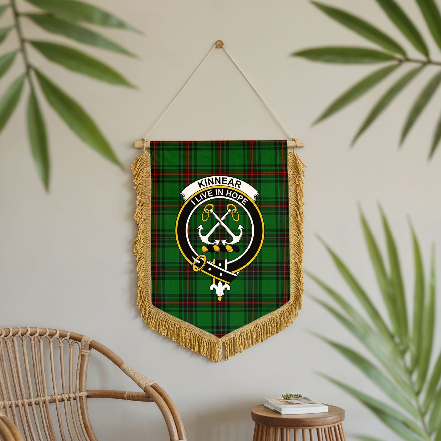 Kinnear Tartan Crest Wall Hanging Banner - Wood Pole