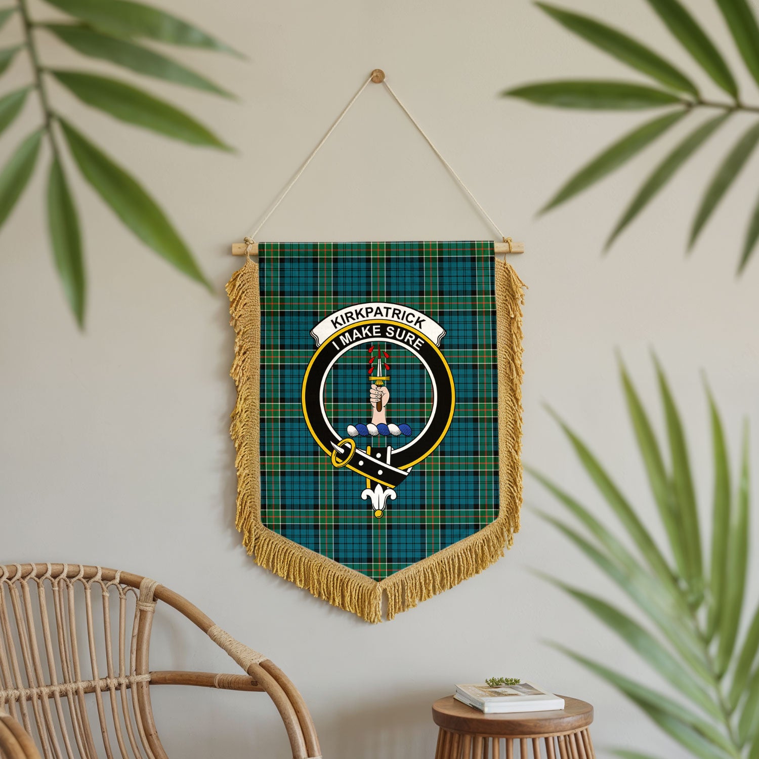 Kirkpatrick Ancient Tartan Crest Wall Hanging Banner - Wood Pole