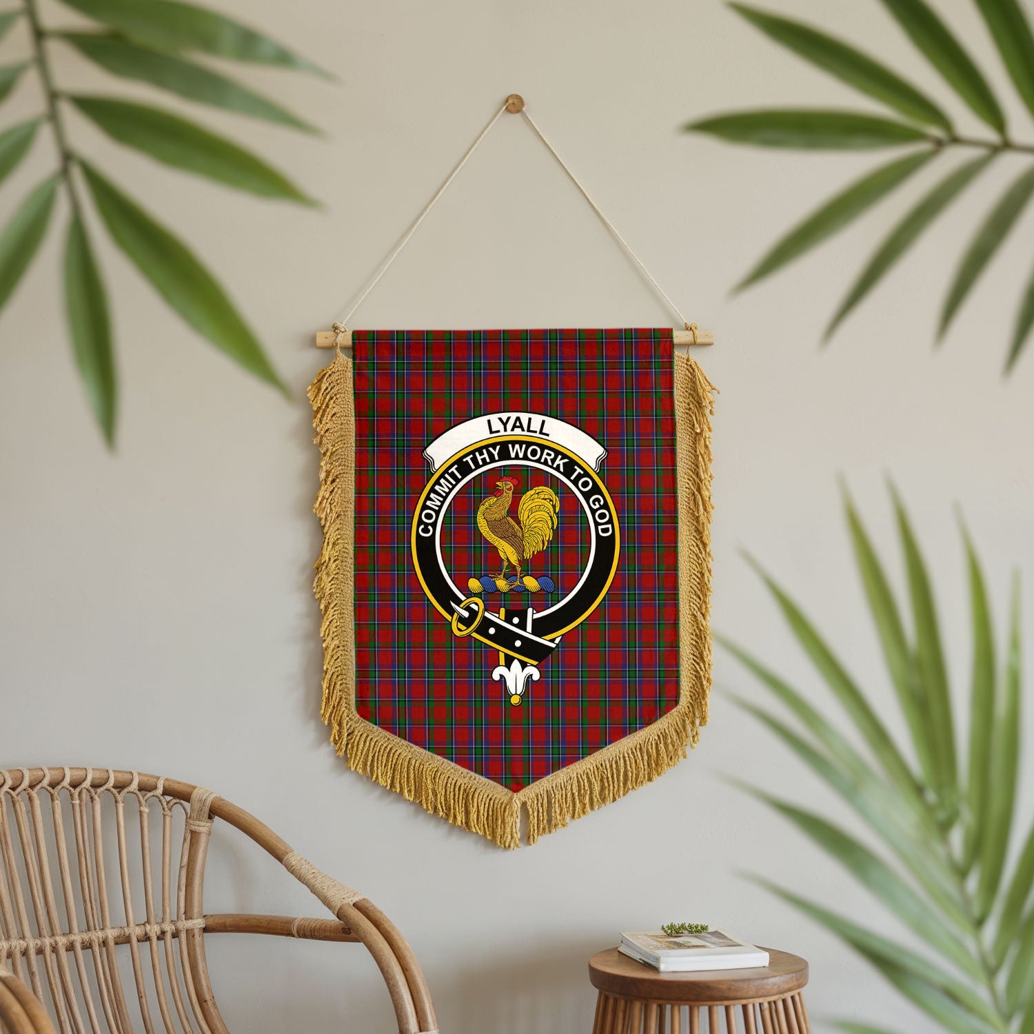 Lyall Tartan Crest Wall Hanging Banner - Wood Pole