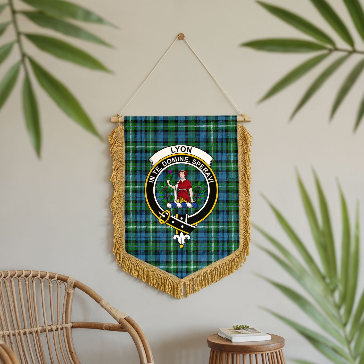 Lyon Tartan Crest Wall Hanging Banner - Wood Pole