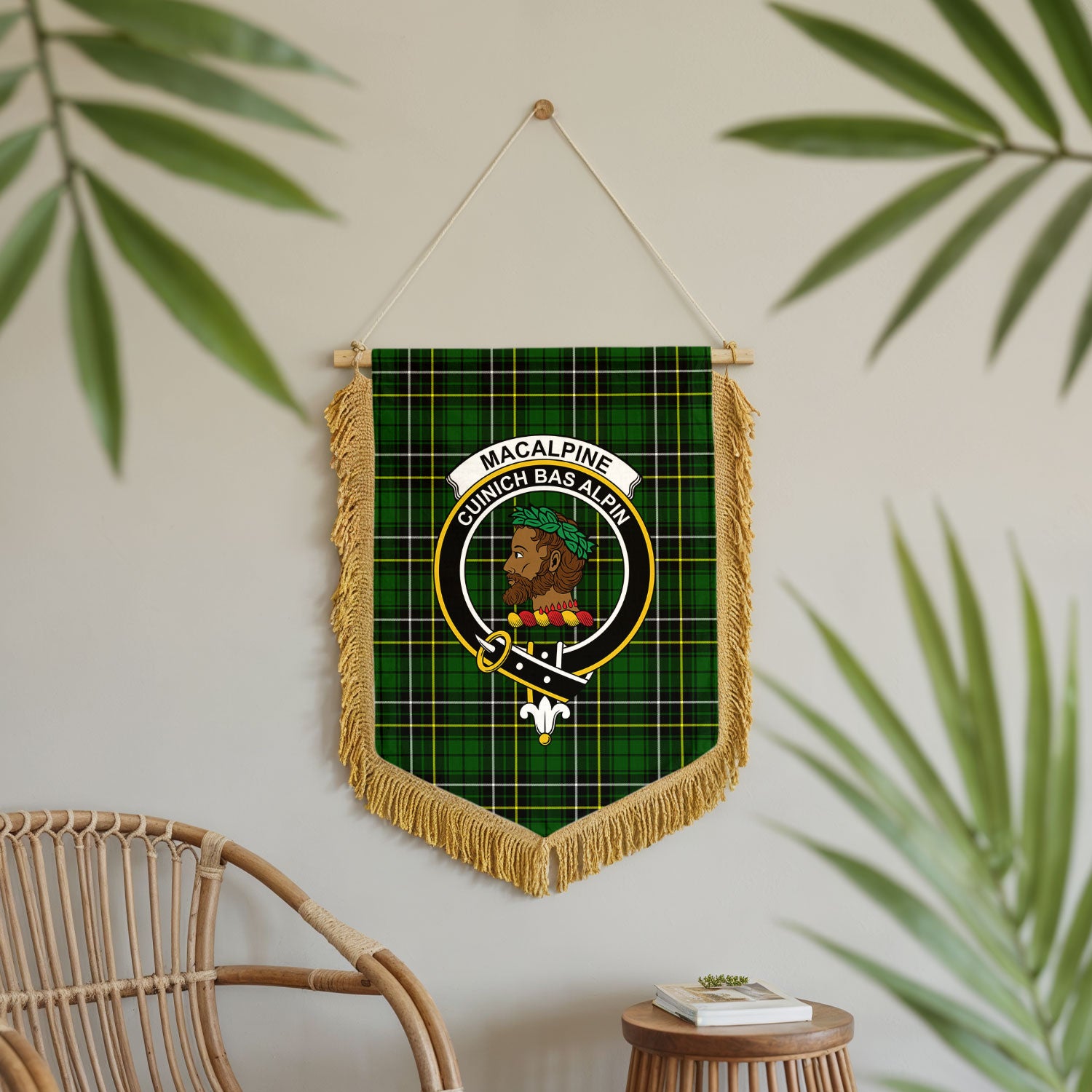 MacAlpine Modern Tartan Crest Wall Hanging Banner - Wood Pole