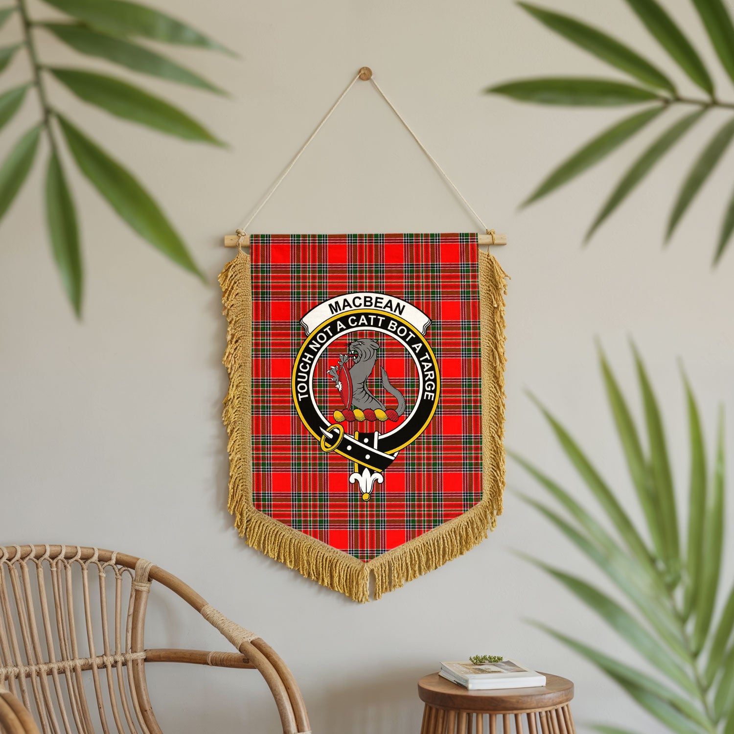 MacBean Tartan Crest Wall Hanging Banner - Wood Pole