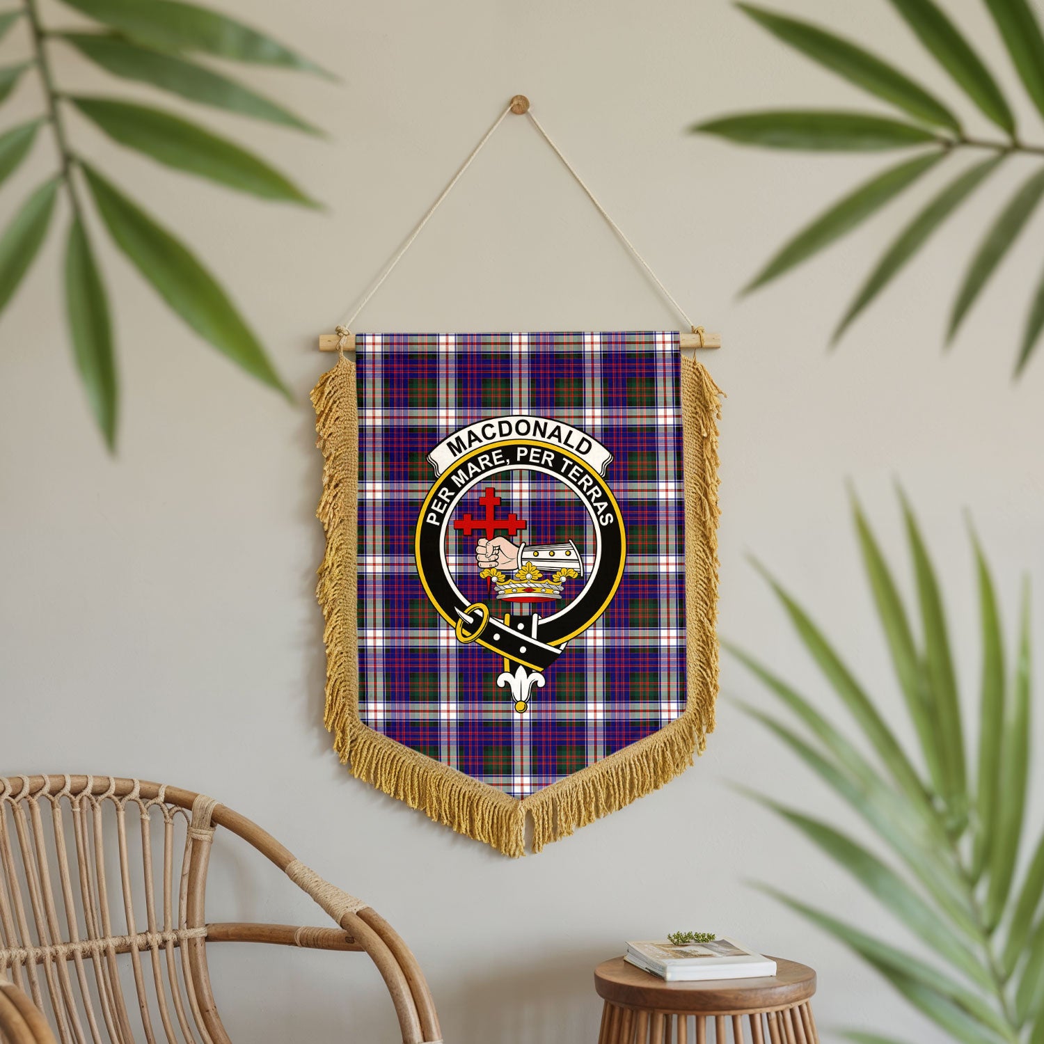 MacDonald Dress Modern Tartan Crest Wall Hanging Banner - Wood Pole