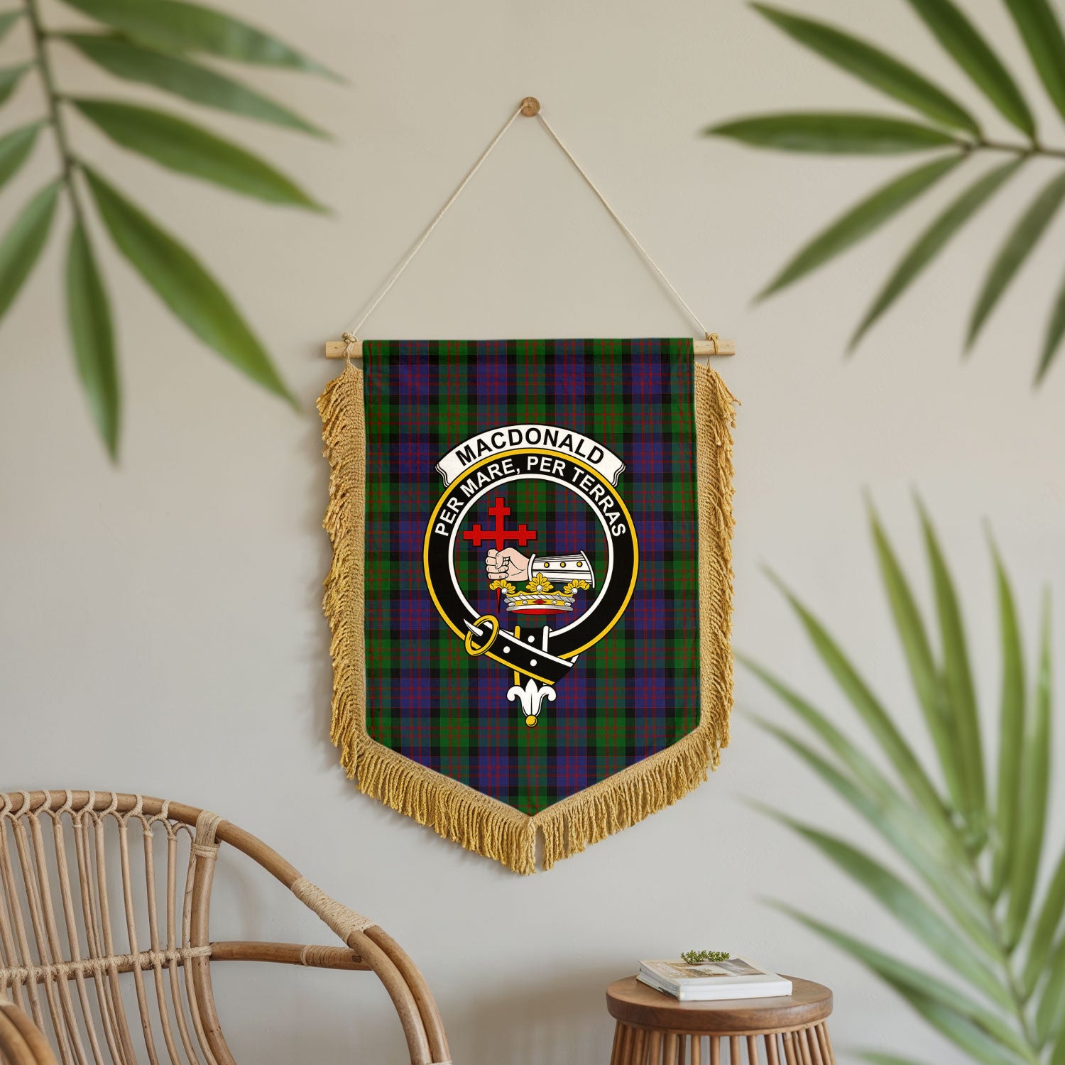 MacDonald Tartan Crest Wall Hanging Banner - Wood Pole