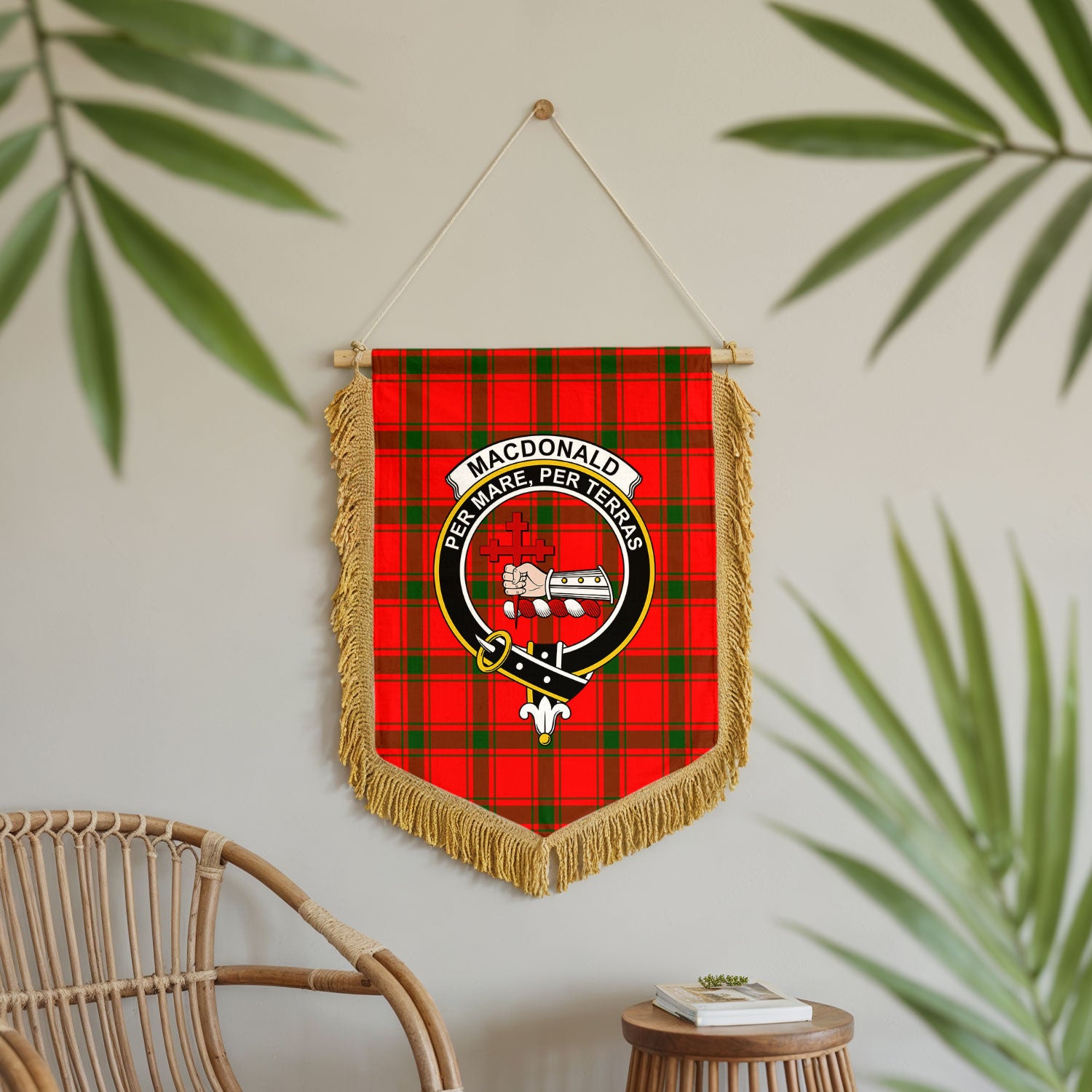 MacDonald of Sleat Tartan Crest Wall Hanging Banner - Wood Pole