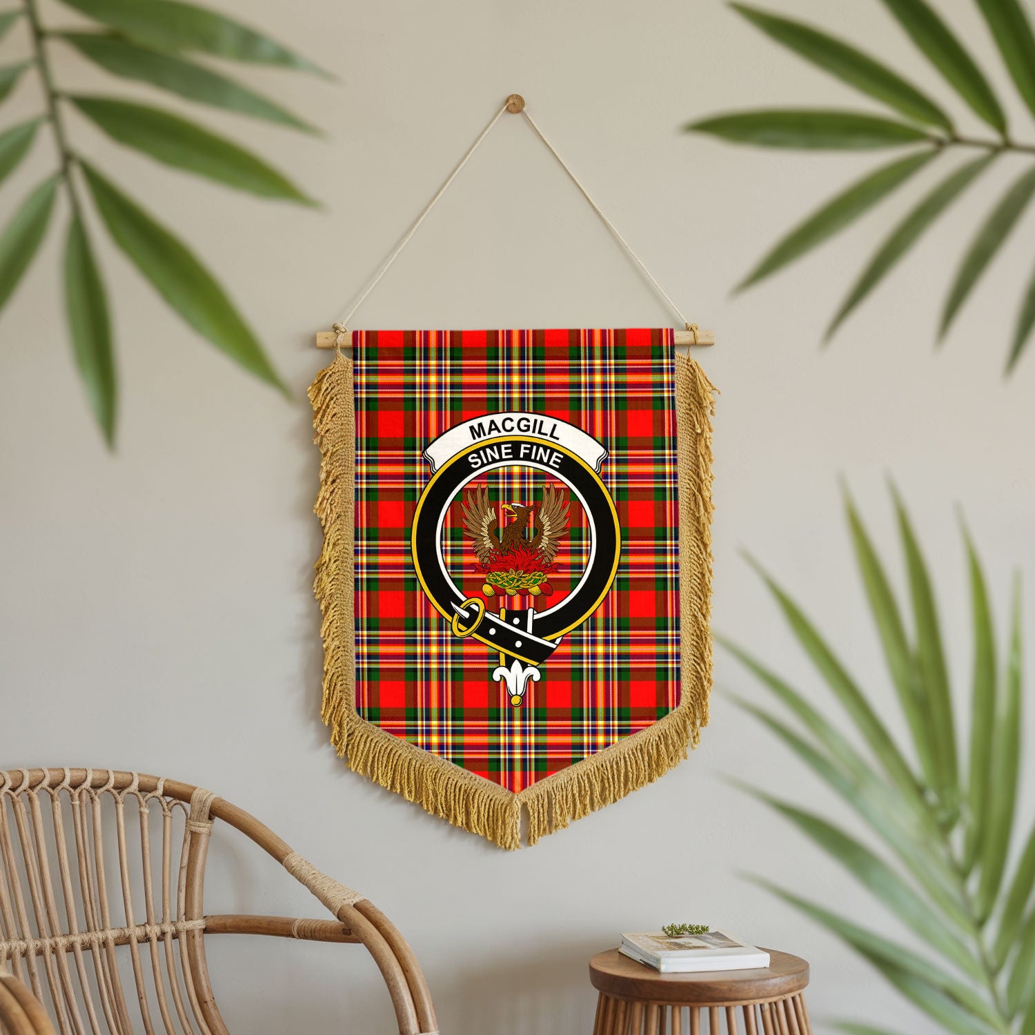 MacGill Modern Tartan Crest Wall Hanging Banner - Wood Pole