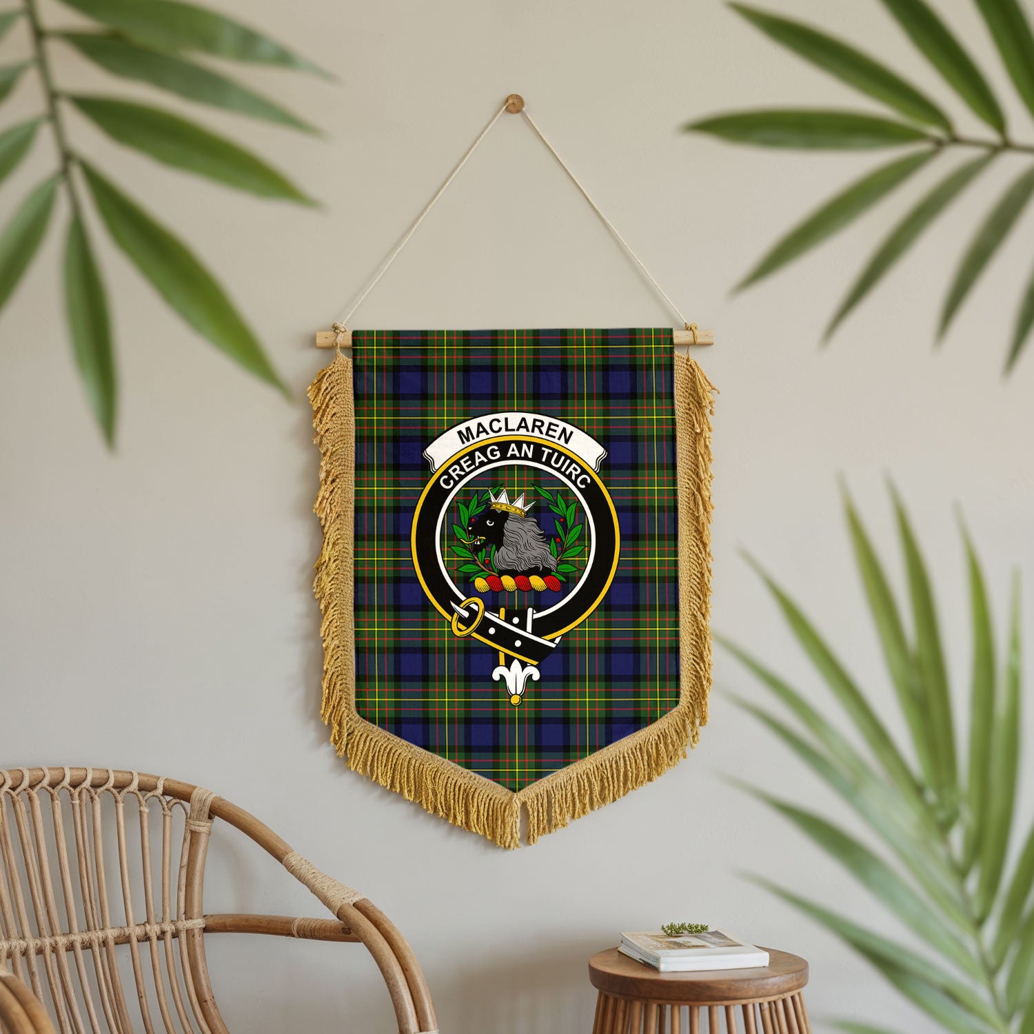 MacLaren Modern Tartan Crest Wall Hanging Banner - Wood Pole
