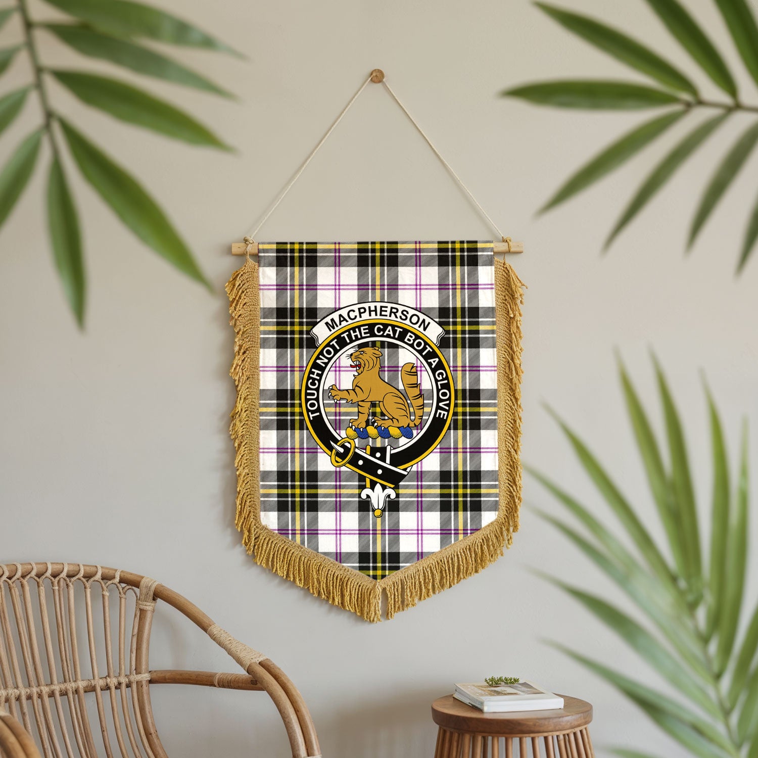 MacPherson Dress Modern Tartan Crest Wall Hanging Banner - Wood Pole