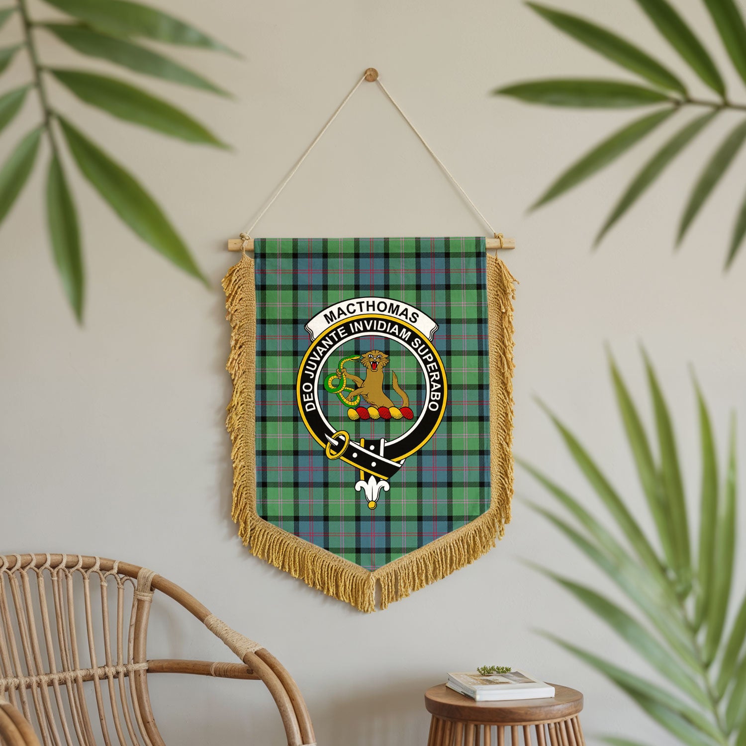 MacThomas Ancient Tartan Crest Wall Hanging Banner - Wood Pole