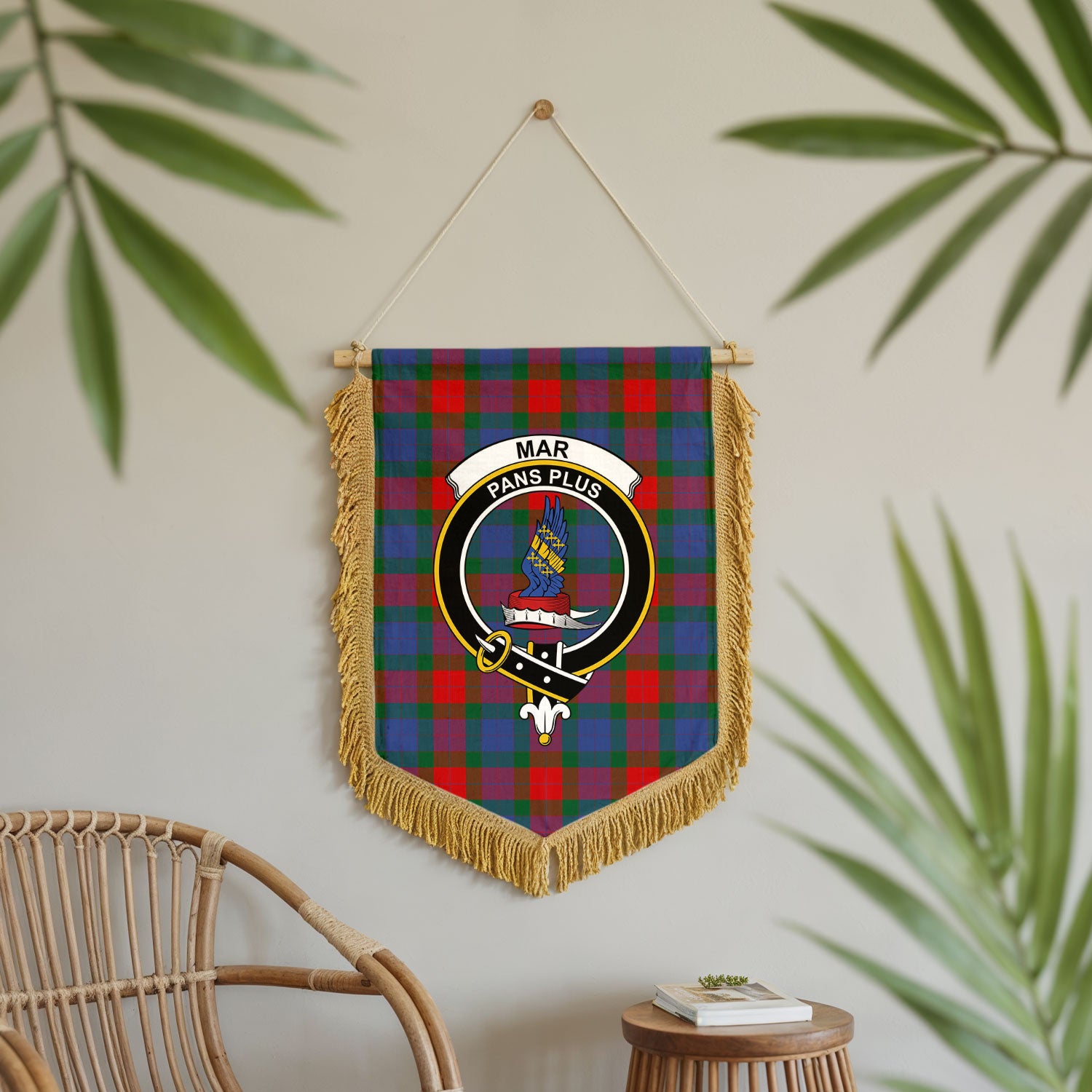 Mar Tartan Crest Wall Hanging Banner - Wood Pole