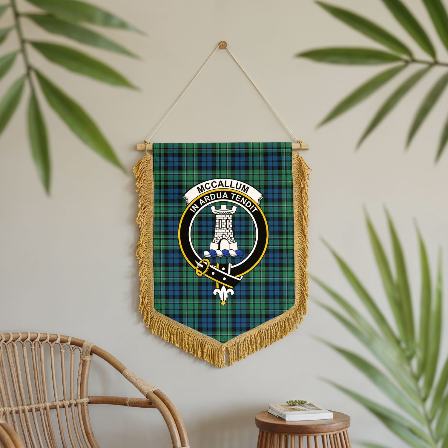 McCallum Ancient Tartan Crest Wall Hanging Banner - Wood Pole