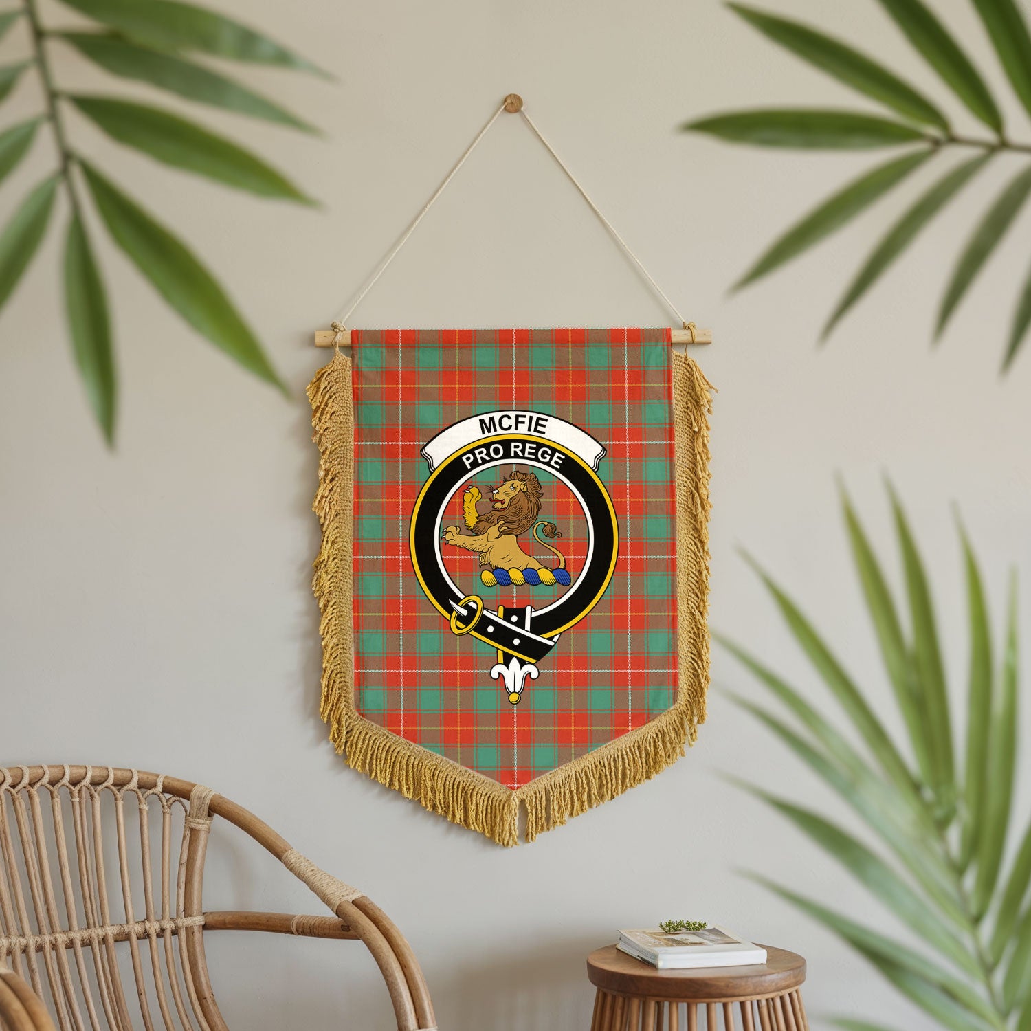 McFie Ancient Tartan Crest Wall Hanging Banner - Wood Pole