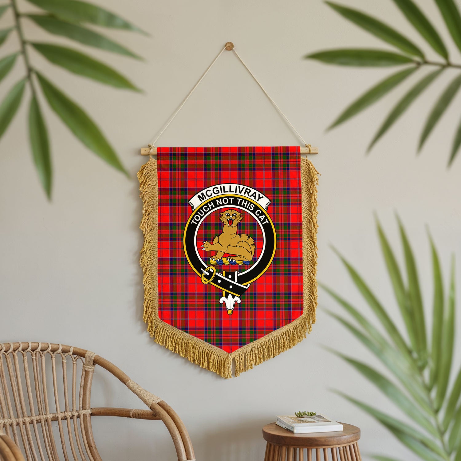McGillivray Modern Tartan Crest Wall Hanging Banner - Wood Pole