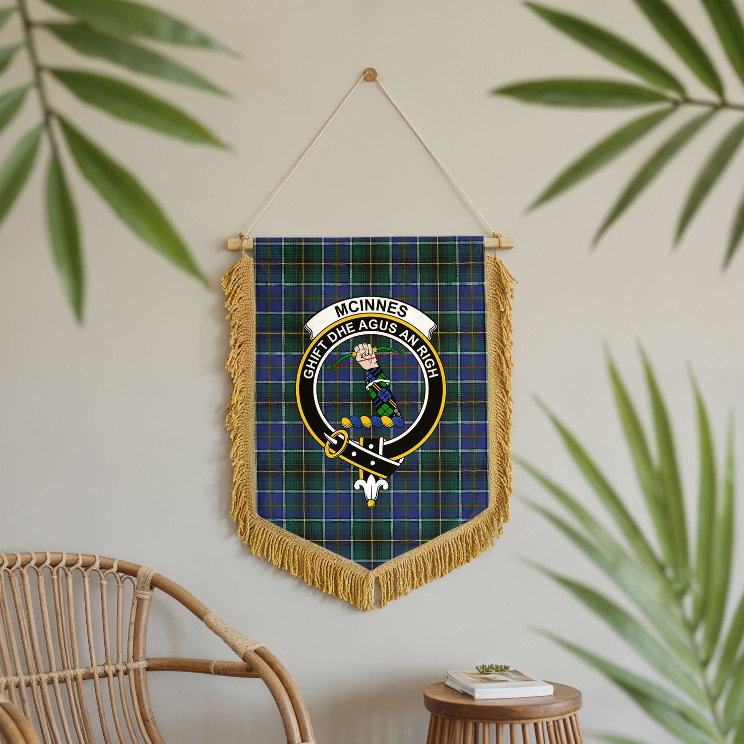 McInnes Modern Tartan Crest Wall Hanging Banner - Wood Pole