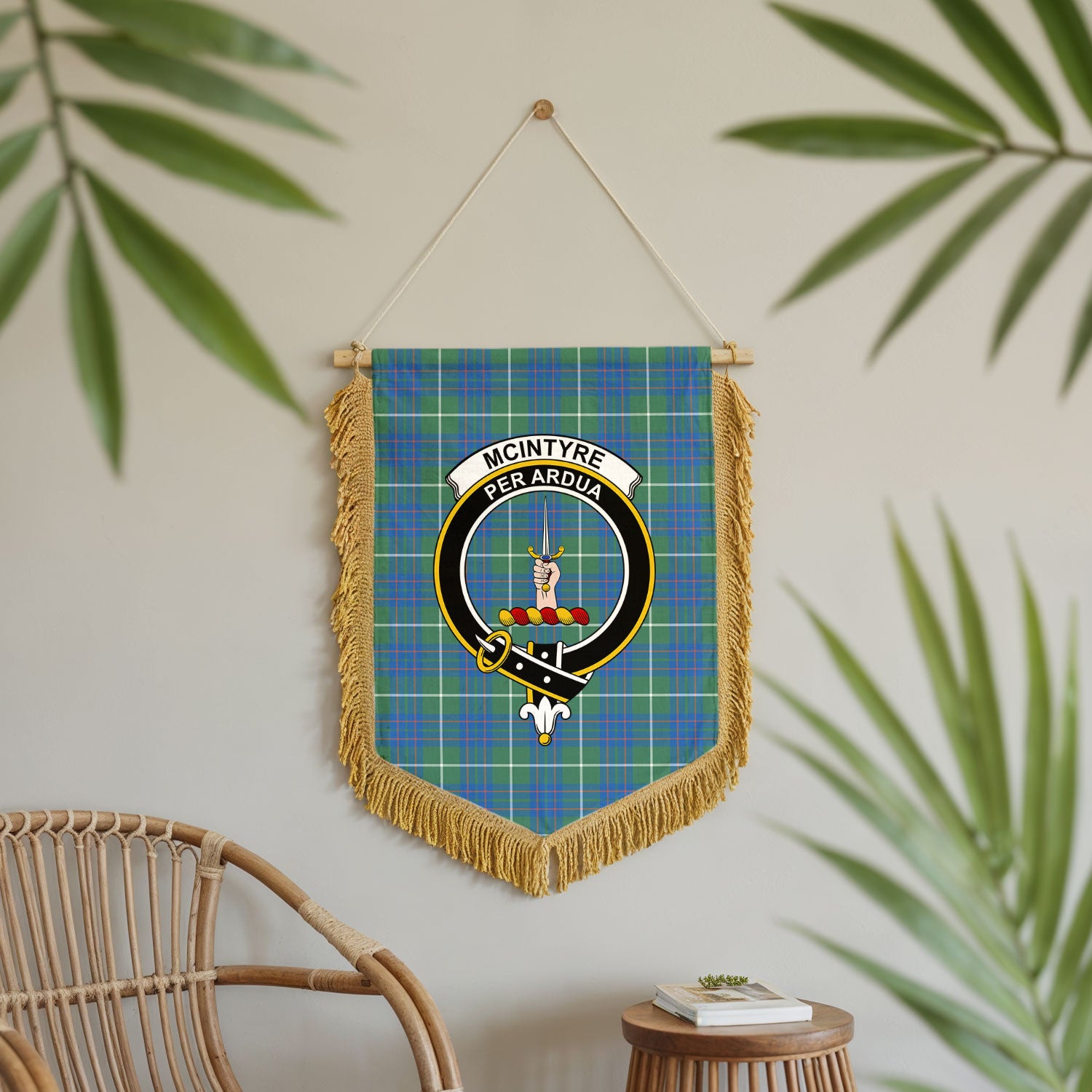McIntyre Hunting Ancient Tartan Crest Wall Hanging Banner - Wood Pole