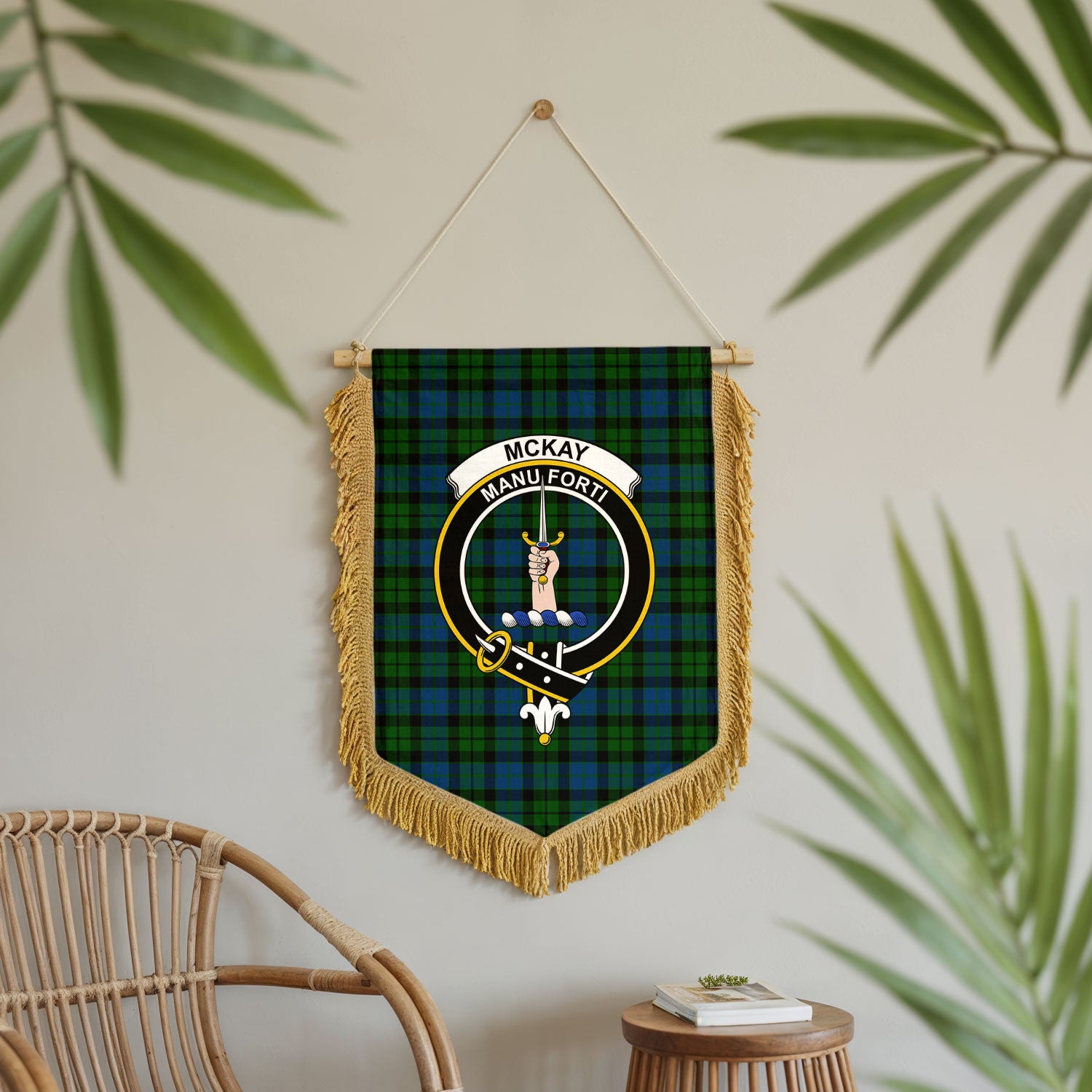 McKay Modern Tartan Crest Wall Hanging Banner - Wood Pole