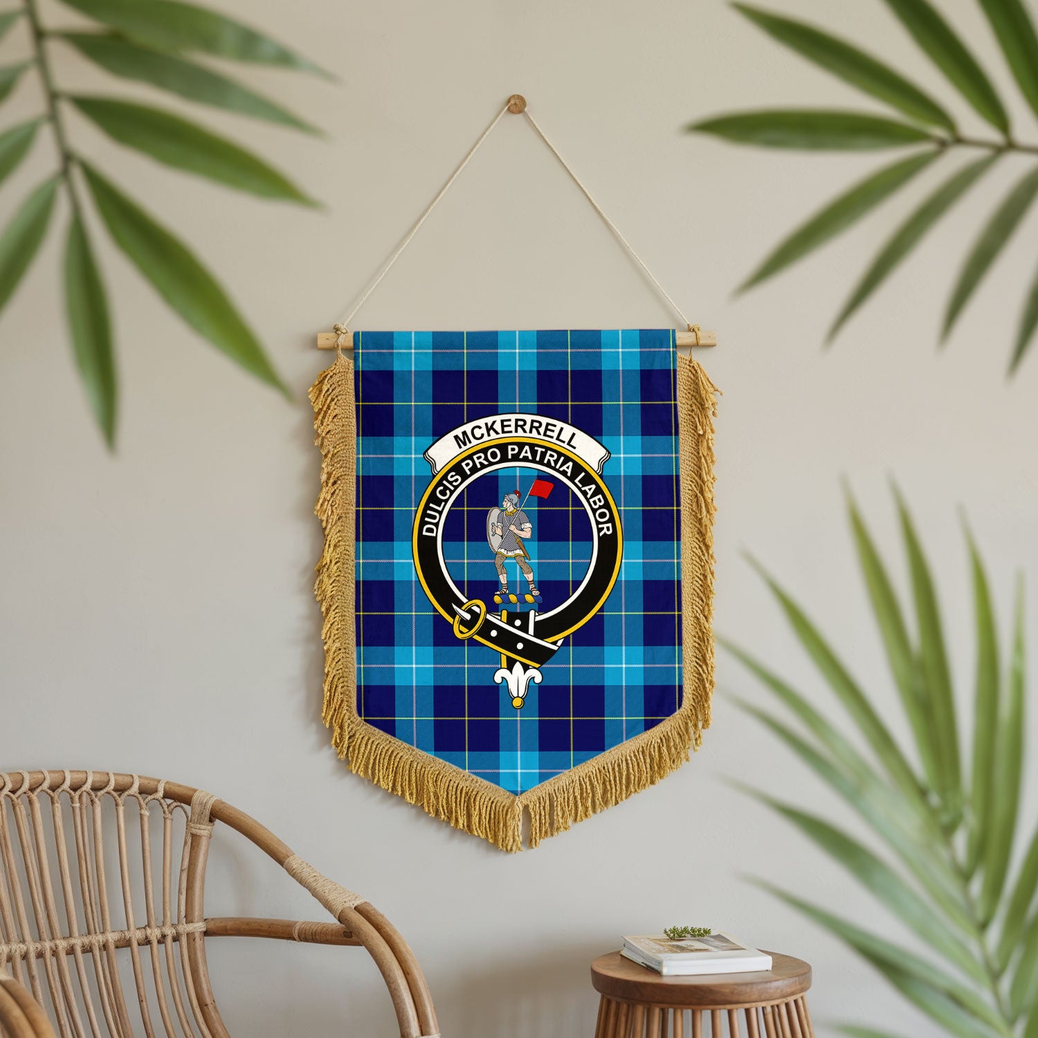 McKerrell Tartan Crest Wall Hanging Banner - Wood Pole