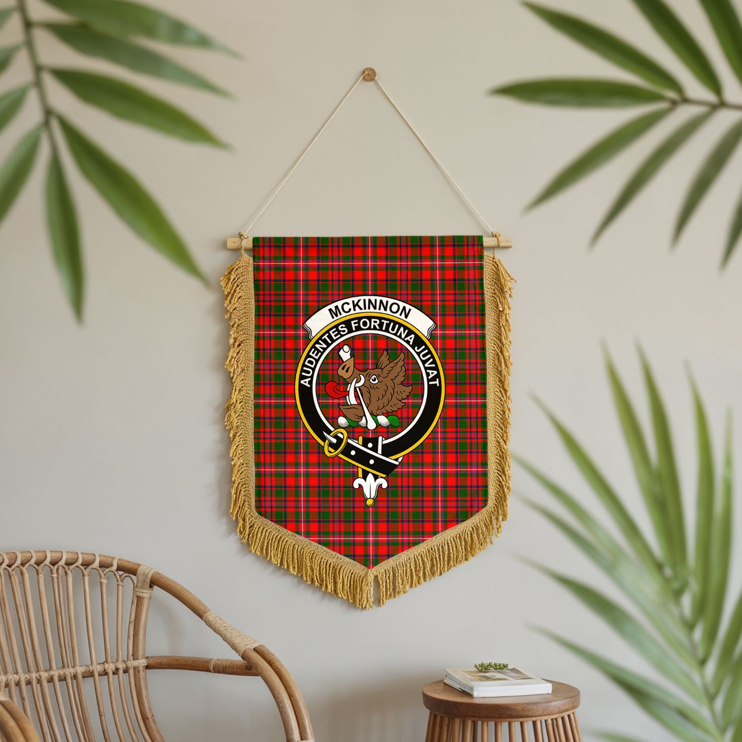 McKinnon Modern Tartan Crest Wall Hanging Banner - Wood Pole