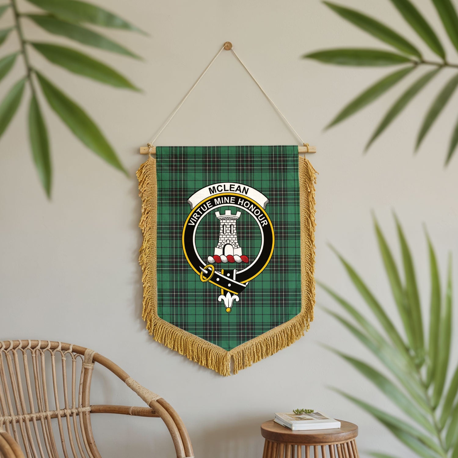 McLean Hunting Ancient Tartan Crest Wall Hanging Banner - Wood Pole