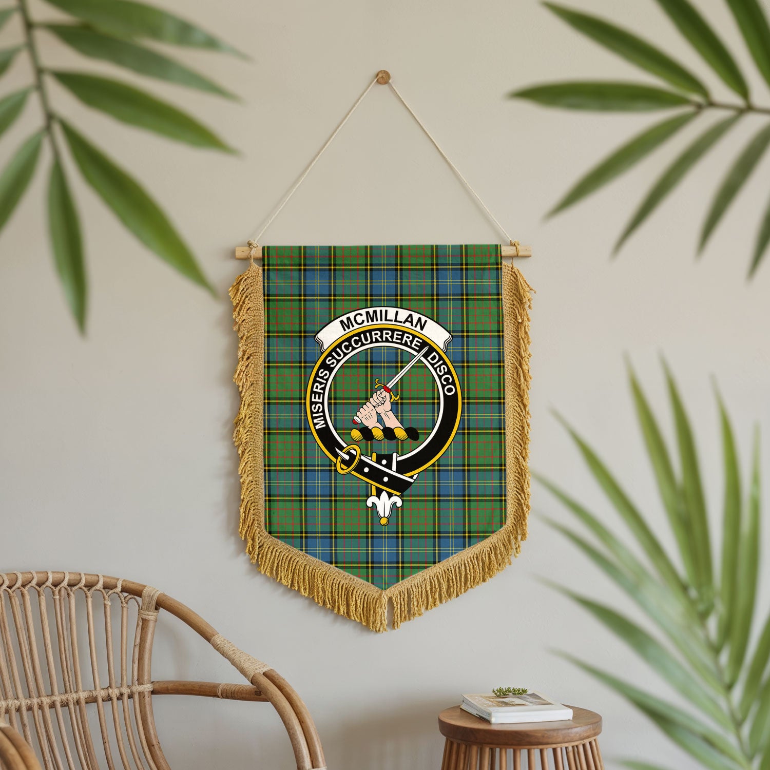 McMillan Hunting Ancient Tartan Crest Wall Hanging Banner - Wood Pole