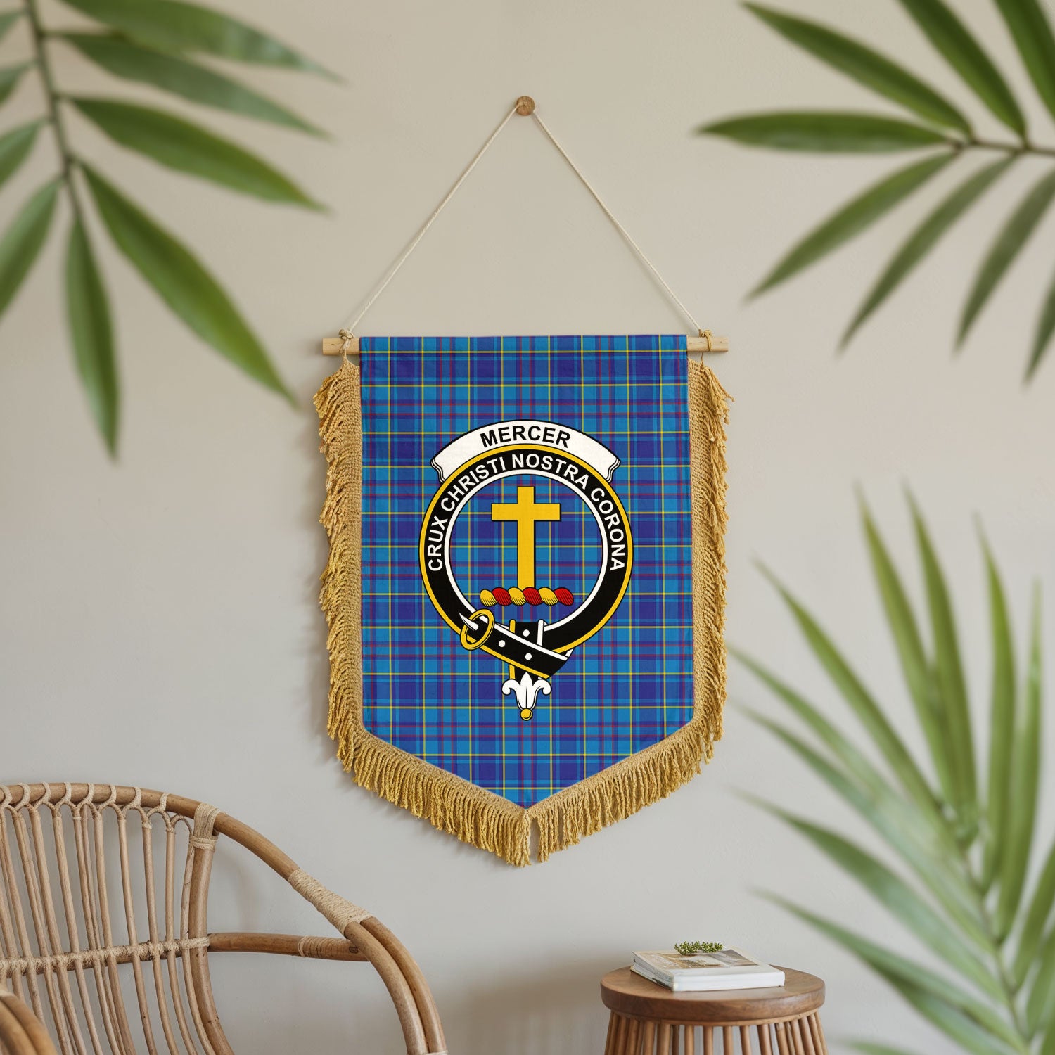 Mercer Modern Tartan Crest Wall Hanging Banner - Wood Pole