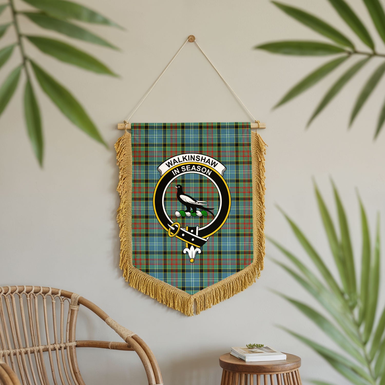 Walkinshaw Tartan Crest Wall Hanging Banner - Wood Pole