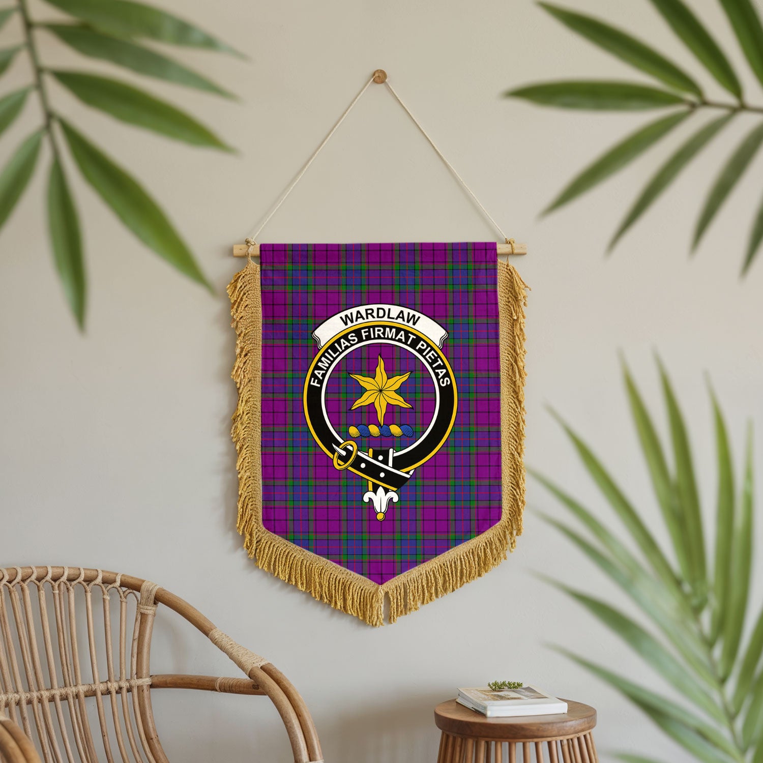 Wardlaw Modern Tartan Crest Wall Hanging Banner - Wood Pole