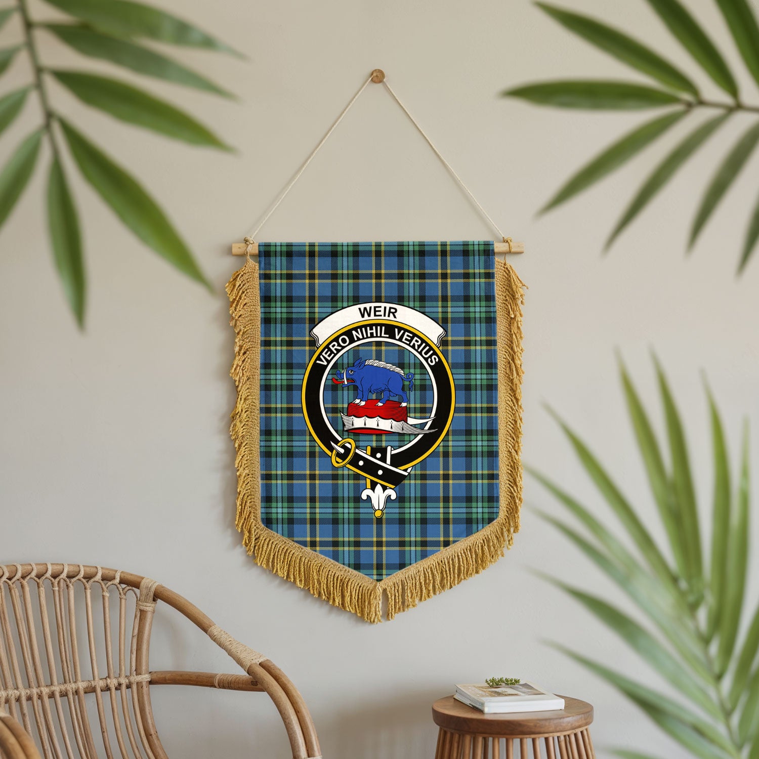 Weir Ancient Tartan Crest Wall Hanging Banner - Wood Pole