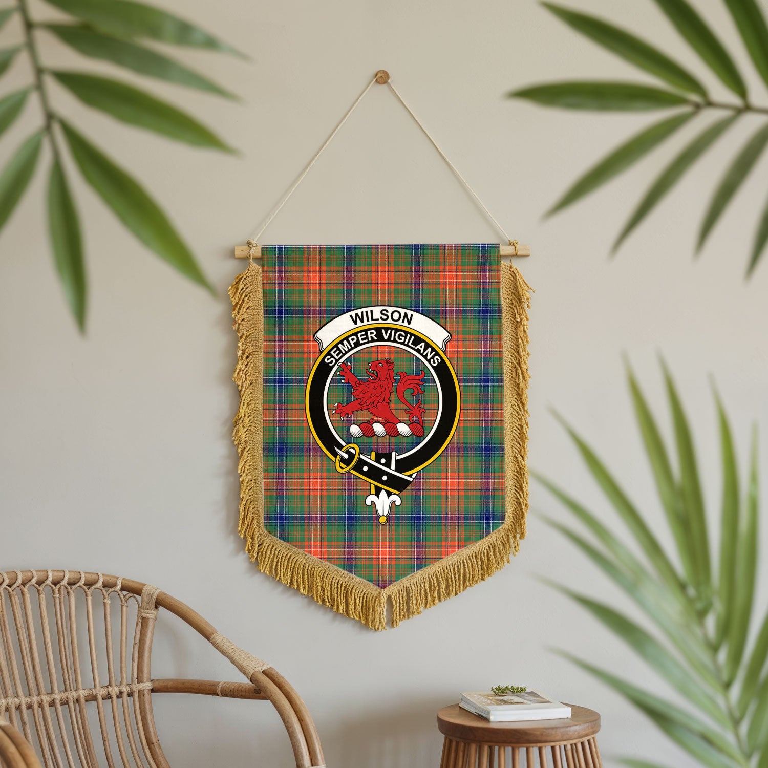 Wilson Ancient Tartan Crest Wall Hanging Banner - Wood Pole