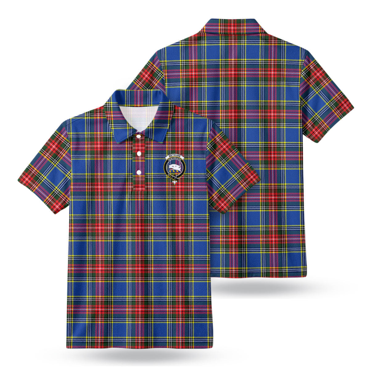 Bethune Modern Tartan Crest Birdseye Mesh Polo Shirt