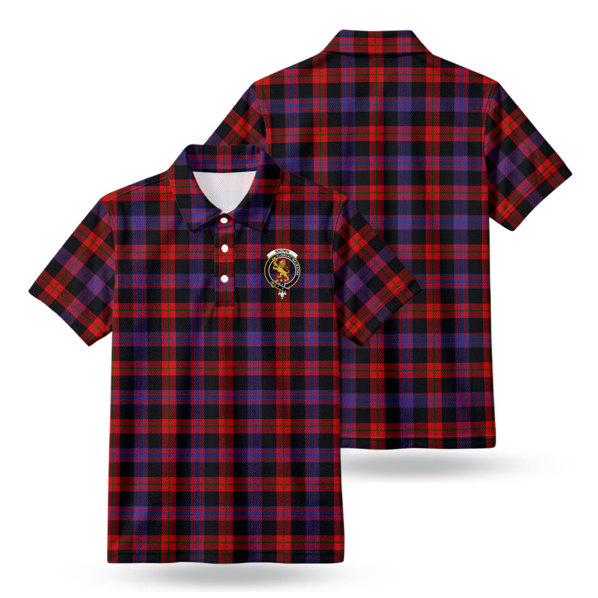 Brown Modern Tartan Crest Birdseye Mesh Polo Shirt