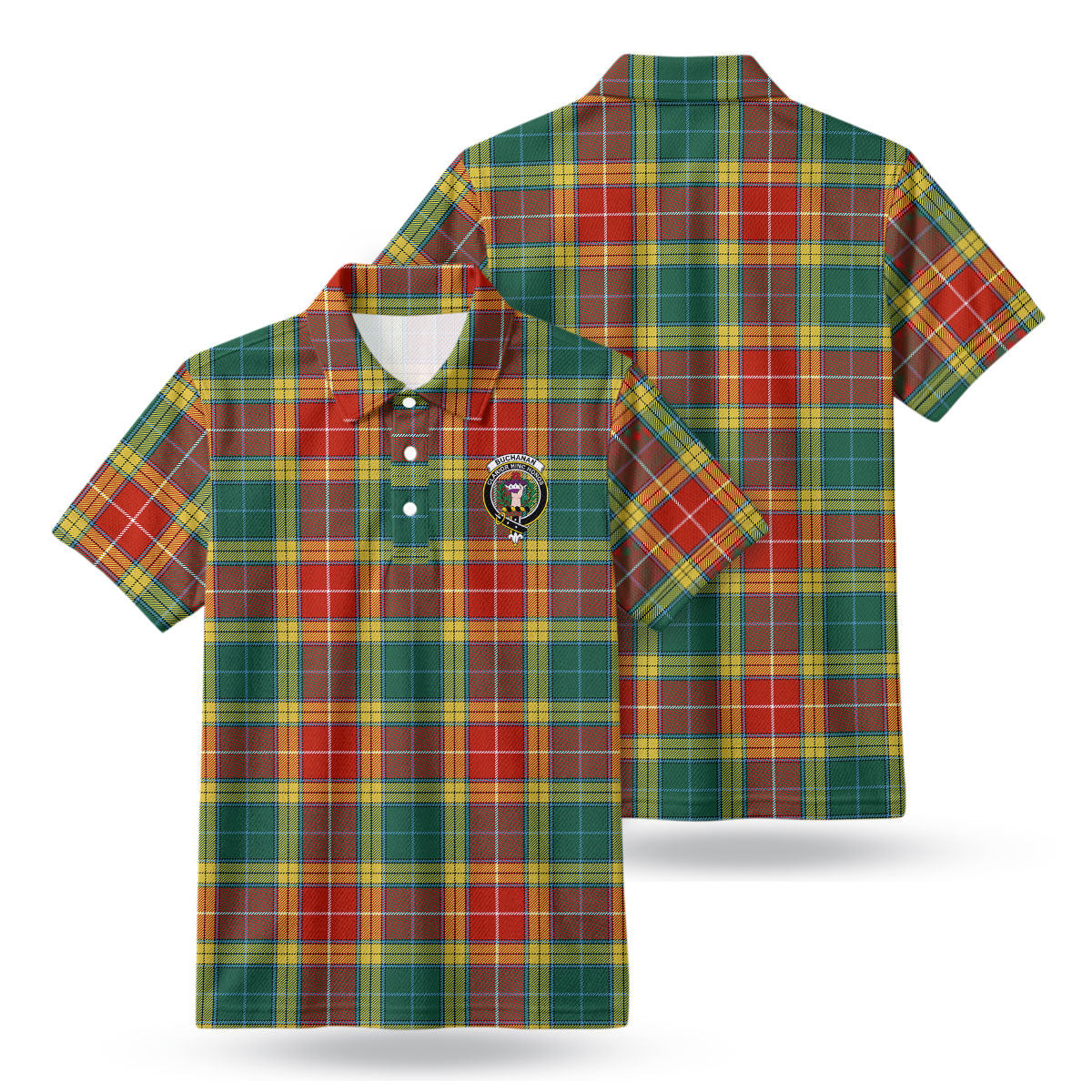 Buchanan Old Sett Tartan Crest Birdseye Mesh Polo Shirt